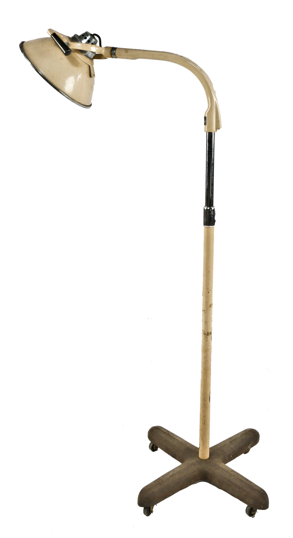 c. 1940's american depression era original and fully functional adjustable height salvaged chicago michael reese hospital examination room mobile castle floor lamp