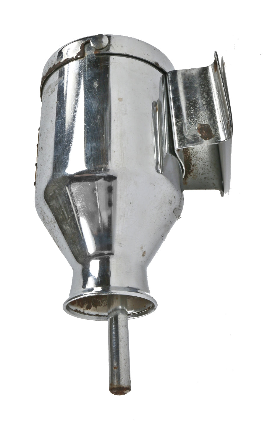 original american depression era machine age polished chrome plated steel wall mount "pax soap saver" lavatory soap dispenser with view portal