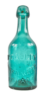 original c. 1850's antique american emerald green glass iron-pontiled privy dug mccauley mineral water bottle with applied taper top
