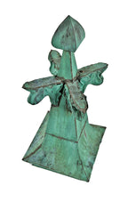 original and largely uniform c. 1910 patinated exterior st. john united church bell tower stamped copper finials with gothic style  ornamental crockets