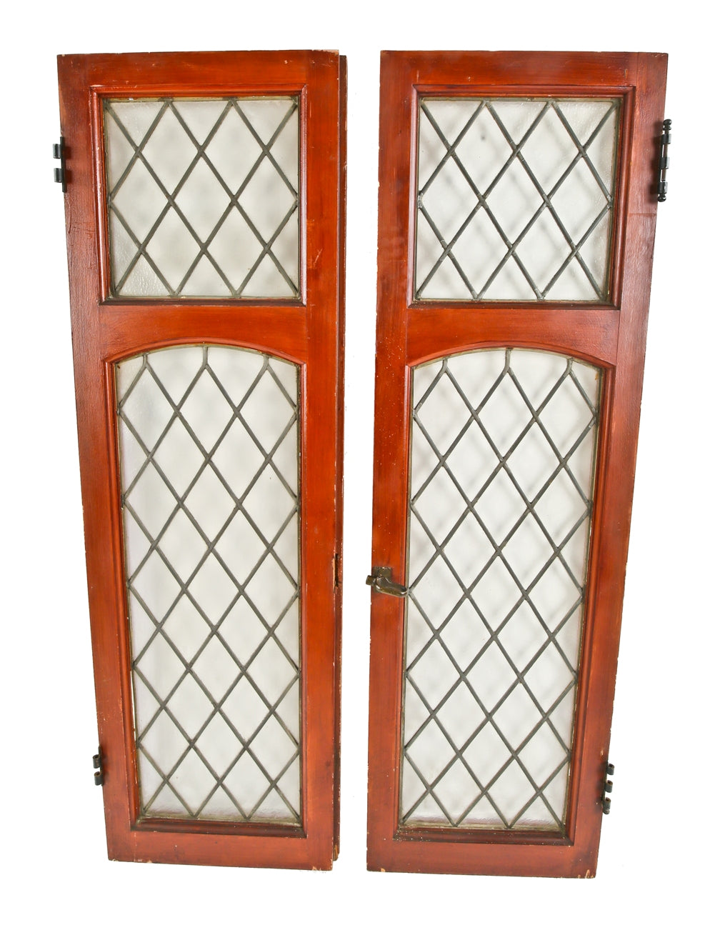 two of four matching all original c. 1920's american diamond pattern leaded clear glass casement doors salvaged from the chicago athletic association building annex