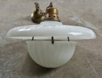 hard to find and highly desirable early 20th century opalescent glass fully functional "phenixlite" industrial factory pendant light with original hanging diffuser