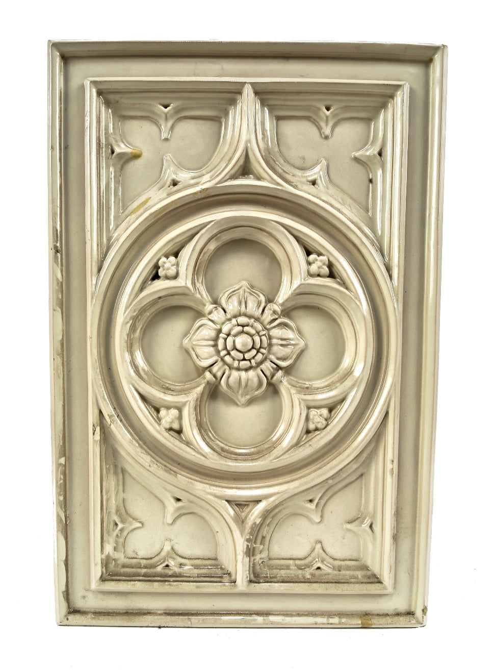 faithfully reproduced exterior burnham & atwood reliance building facade cream-colored glazed terra cotta gothic style frieze panel with centrally located floral rosette