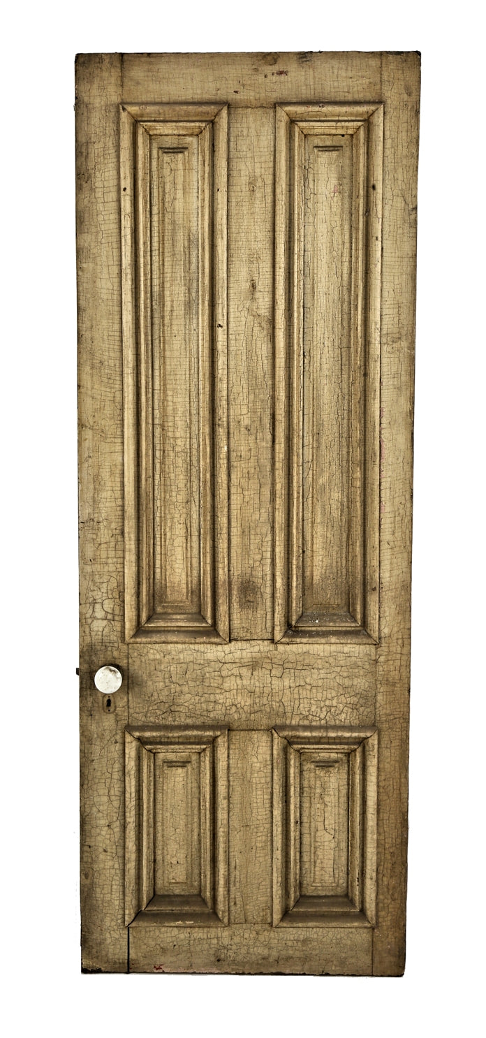 original c. 1870's salvaged chicago interior italianate painted pine wood door with original hardware and highly desirable built-up molding
