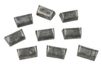 group of highly desirable matching vintage industrial folded and pressed heavy gauge steel refinished diminutive link belt conveyor buckets with lightly incised lettering