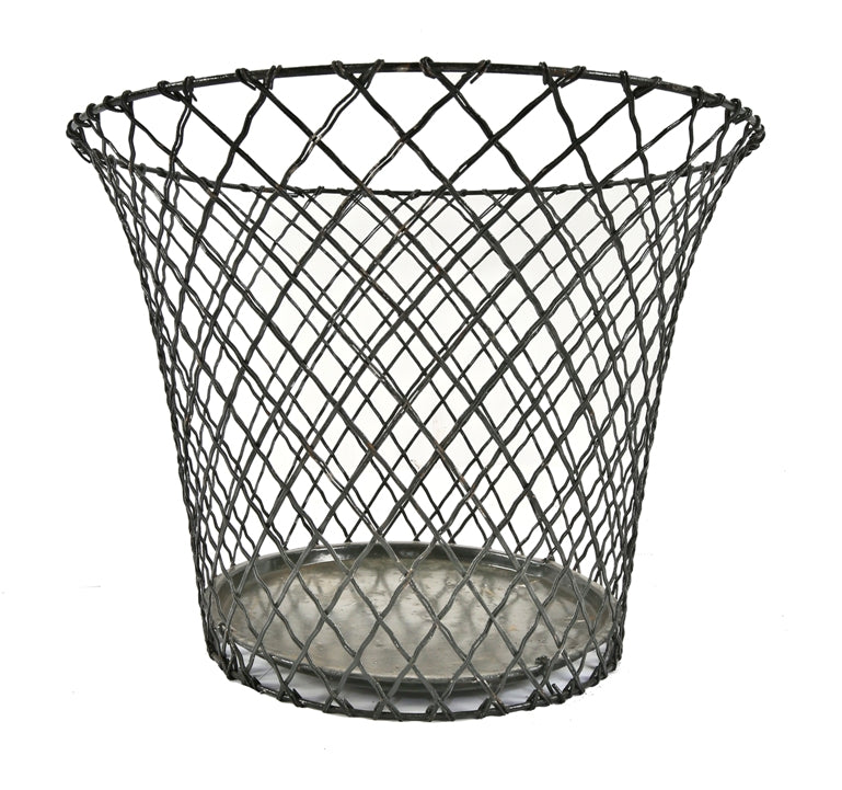 original and intact early 20th century american industrial reinforced steel wire office waste basket with intact stamped steel bottom