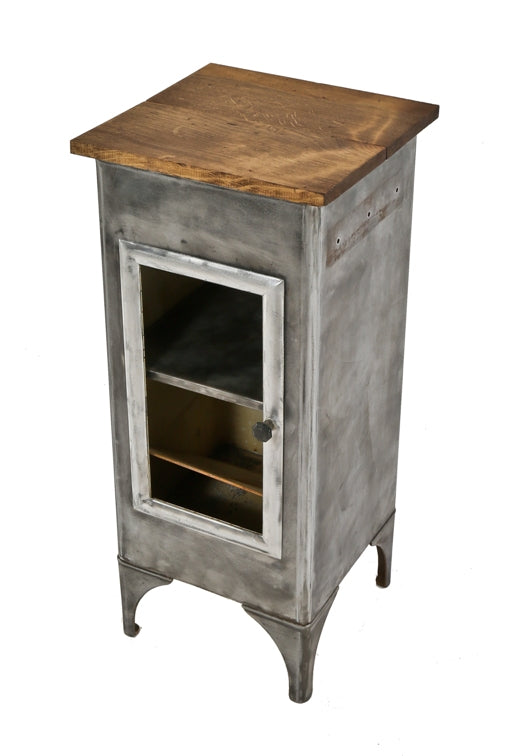 early 20th century antique american medical brushed metal freestanding hospital room supply storage cabinet with reinforced cabriole style legs
