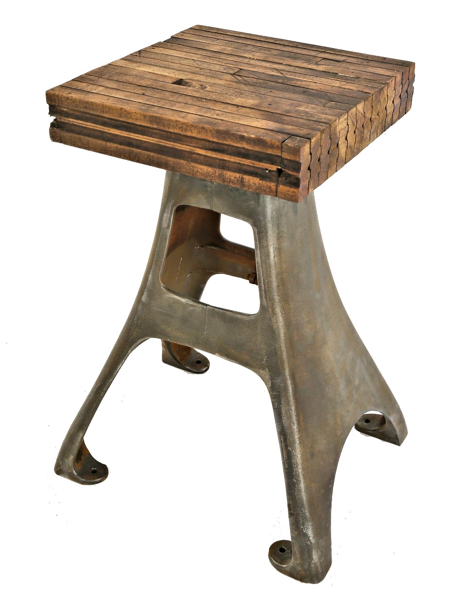 single early 20th century american industrial refinished heavy cast iron low-lying cream separator base side or occasional table with newly added oak wood top