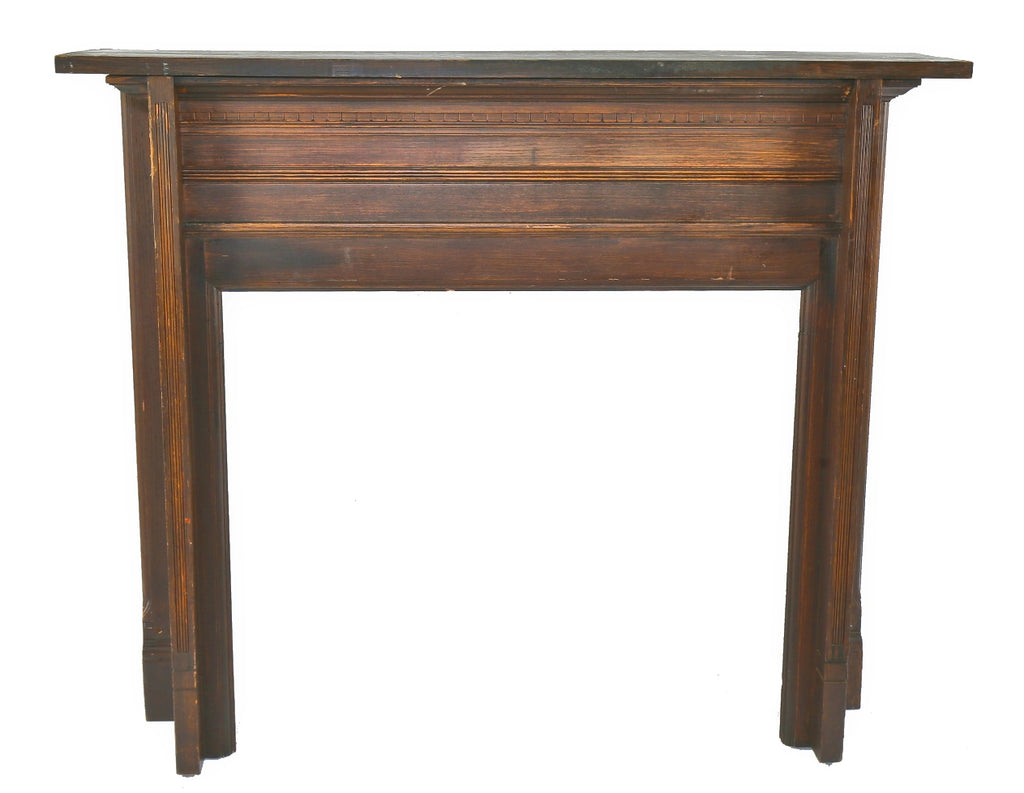 original and intact late 19th or early 20th century antique american darkly stained solid oak wood salvaged chicago interior residential fireplace mantel with intact finish
