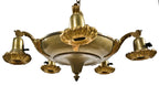 nicely aged american depression era five-arm interior residential ceiling light pan fixture with acorn finial and intact decorative socket covers