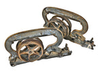 late 19th century hard to find original interior residential ornamental cast iron single pocket door brackets or hangers with rollers and base plates