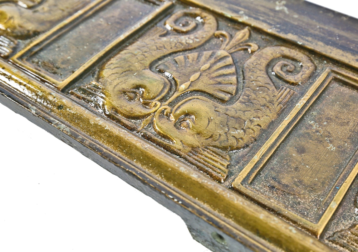 historically important late 19th century original salvaged chicago cast bronze historic fisher building interior lobby elevator cab or car figural frieze panel with nicely aged surface patina