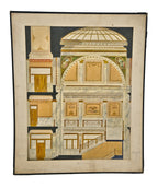 early 20th american polychromatic watercolor rendering depicting a longitudinal view of a midwestern courthouse by prolific artist odin j. oyen