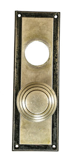 super streamlined style original chicago board of trade building interior office door nickel-plated bronze hardware consisting of concentric ring doorknob and rectangular-shaped backplate