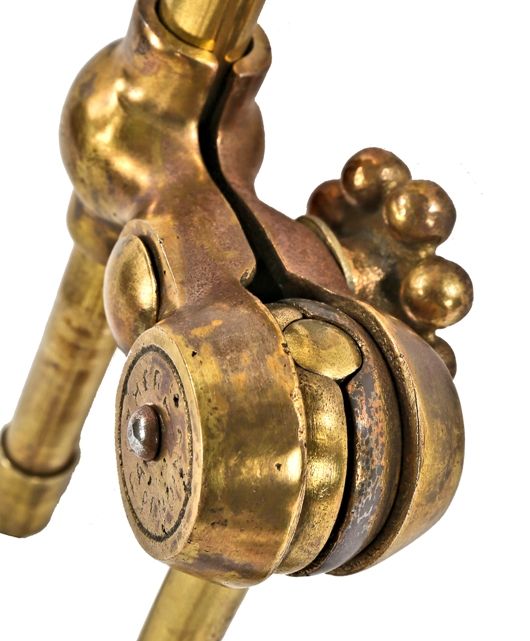 rare late 19th or early 20th century wall-mount "o.c.white" architect's drafting table or wall lamp with bronze knuckle and wrist joints