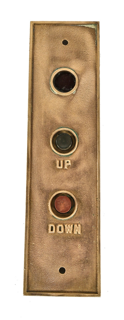 refinished single early 20th century oversized cast bronze oscar heineman silk factory building elevator cab up/down push button plaque