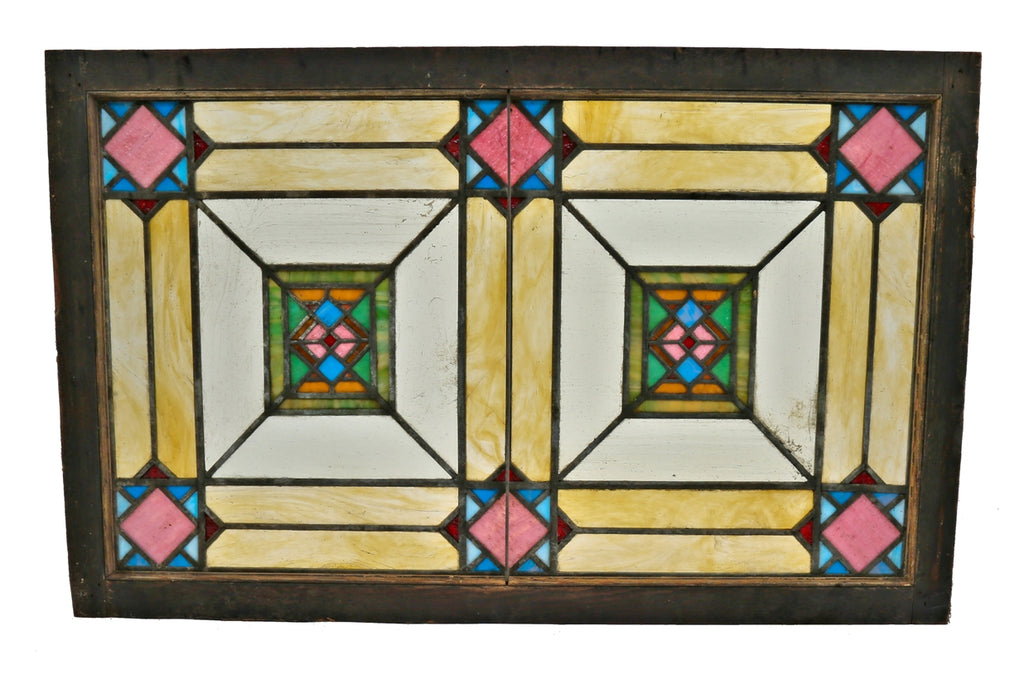 richly colored early 20th century prairie school style leaded art glass logan square masonic temple "american hall" interior skylight