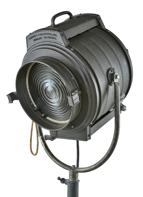 all original and fully functional c. 1930's american depression era oversized chicago theater mobile spotlight with reinforced glass fresnel lens
