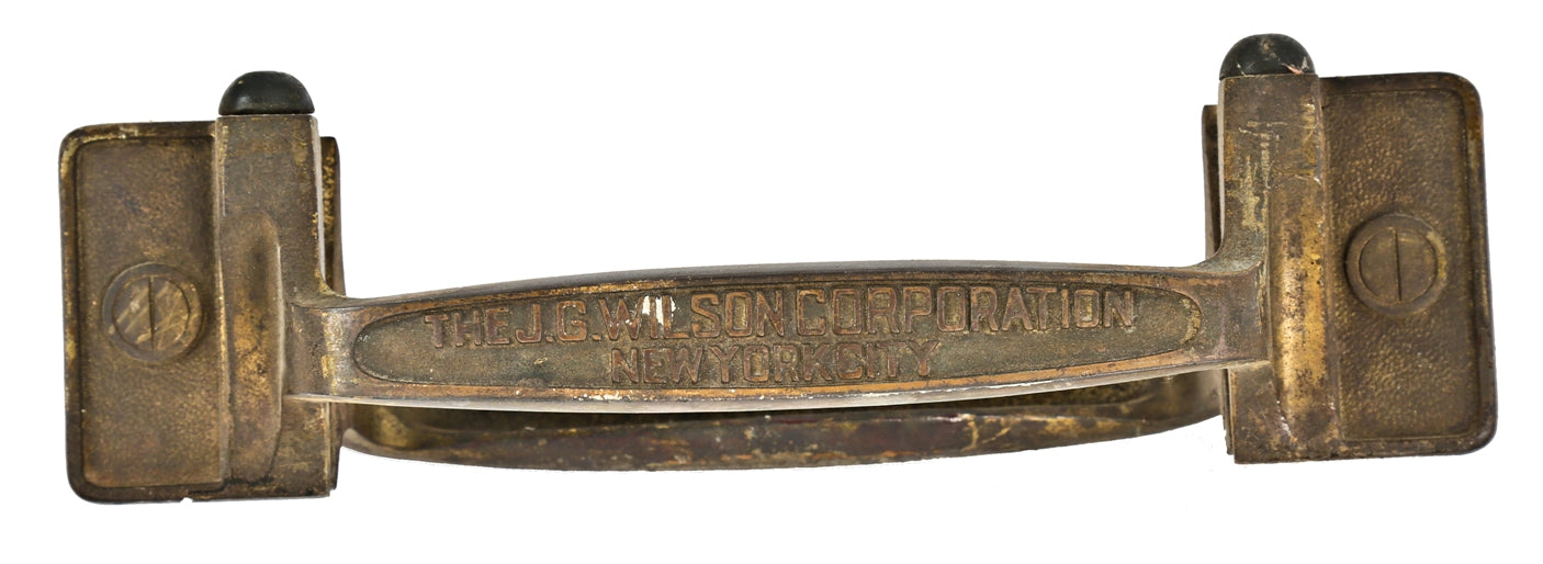 matching set of original and intact brass-plated cast iron antique american industrial wood and/or steel rolling door handles with nicely aged patina