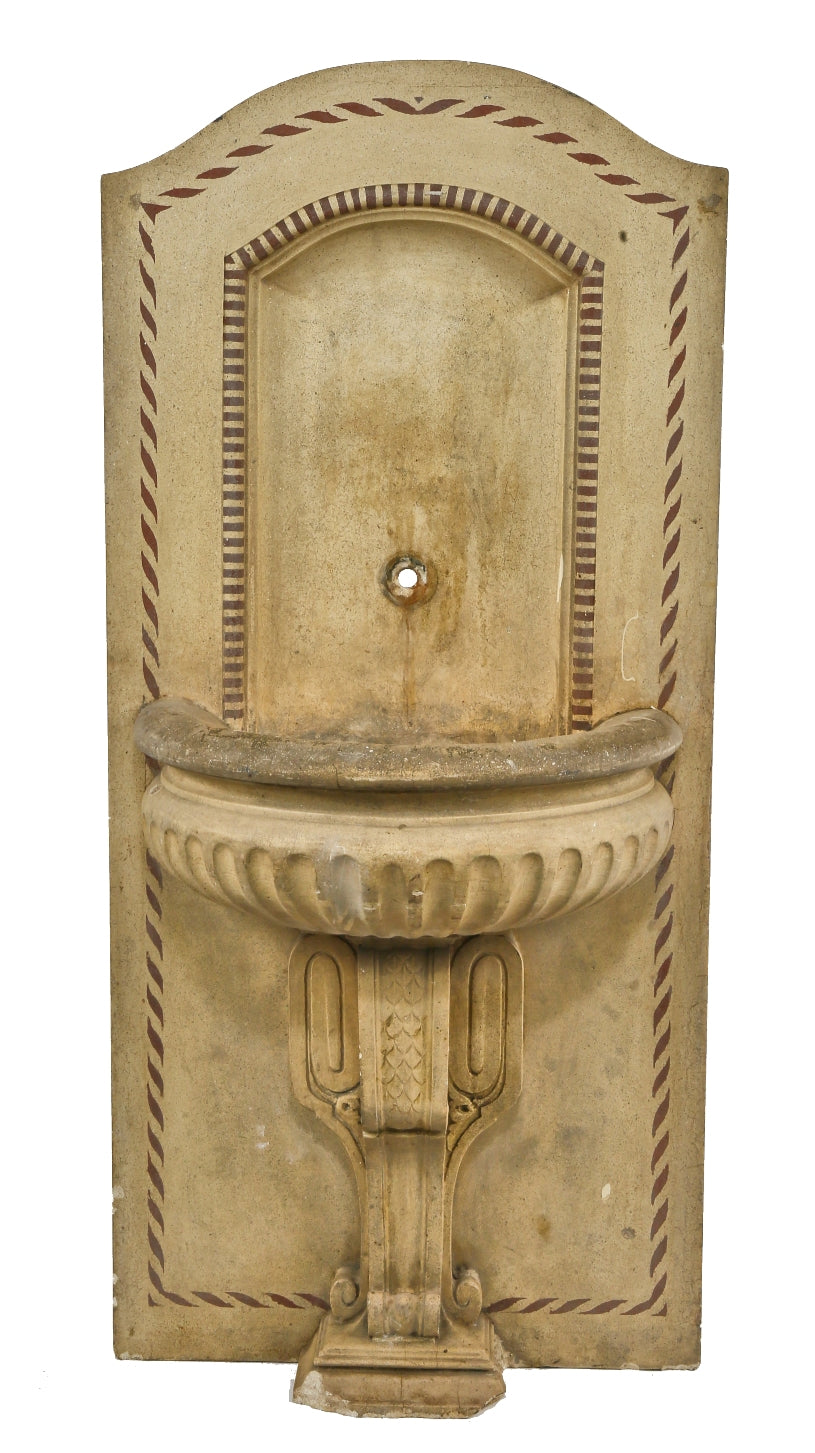 original early 20th century oversized freestanding decorative cast concrete masonic temple water or drinking fountain with fluted bowl