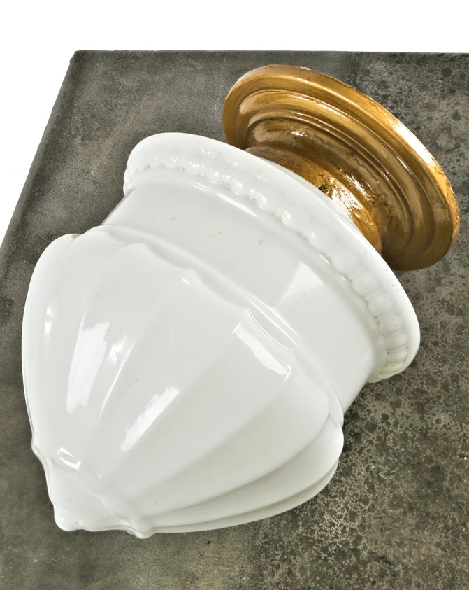 early 20th century antique american salvaged chicago "schoolhouse" style interior commercial building flush mount ceiling fixture with fanciful milk glass globe