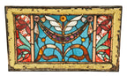 original salvaged chicago 1880's two flat antique american victorian stained glass window with original sash frame and multiple glass jewels