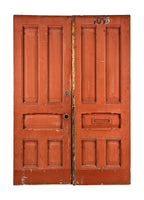 matching set of original 1880's pine wood salvaged chicago cottage entrance doors with raised panels accentuated with chamfered edges