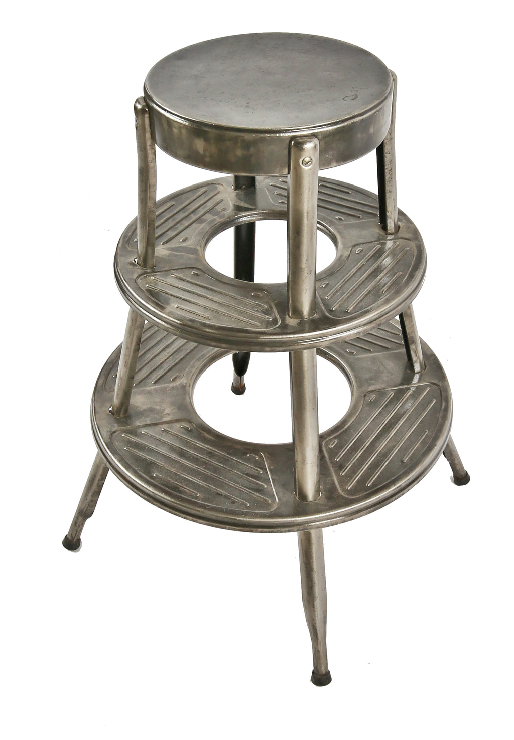c. 1930's antique american industrial folded and pressed steel outdoor filling station island oil can display rack with graduated tiers