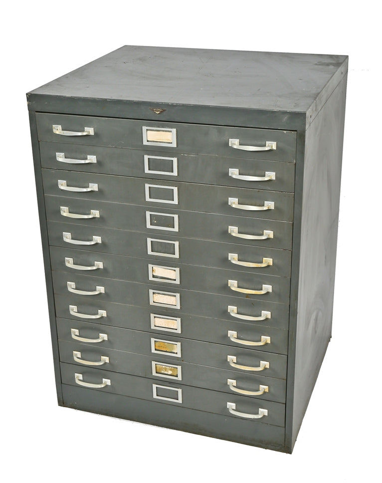 oversized freestanding 1950's heavy duty american industrial salvaged chicago factory multi-drawer blueprint filing cabinet or flat file