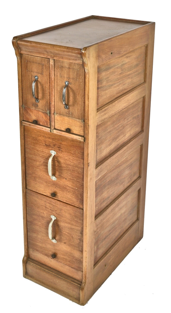 original and fully functional salvaged chicago factory office maple wood three-unit stackable "barrister" bookcase with pull-out drawers