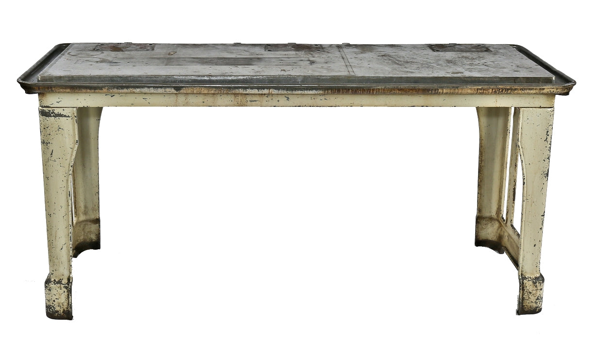 heavily reinforced freestanding vintage american industrial cast iron and solid steel zim factory machine shop table base with detachable legs