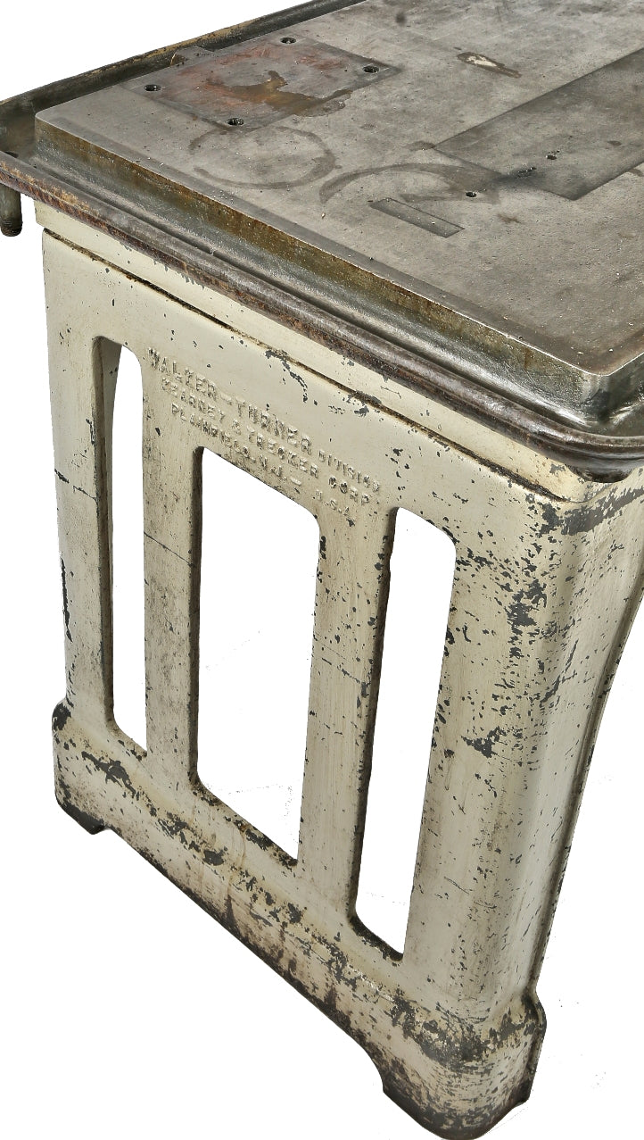 heavily reinforced freestanding vintage american industrial cast iron and solid steel zim factory machine shop table base with detachable legs