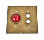 original c. 1920's original and intact flush mount masonic temple push button switch plate with intact richly colored ruby red faceted glass indicator light