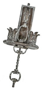 uniquely-designed heavy cast bronze interior double-light logan square masonic temple wall sconce with intact silver and black enameled finish