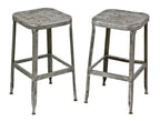 pair of matching refinished brushed metal c. 1950's salvaged chicago factory pressed and folded steel lyon stools with clear coat finish
