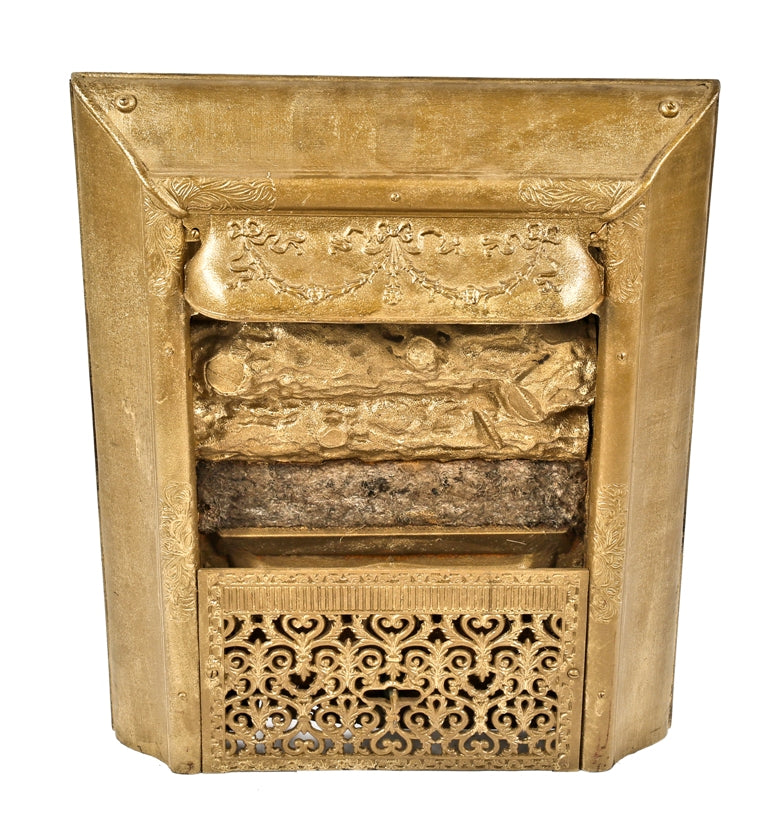 hard to find late 19th century antique american victorian era metallic gold enameled residential fireplace gas insert