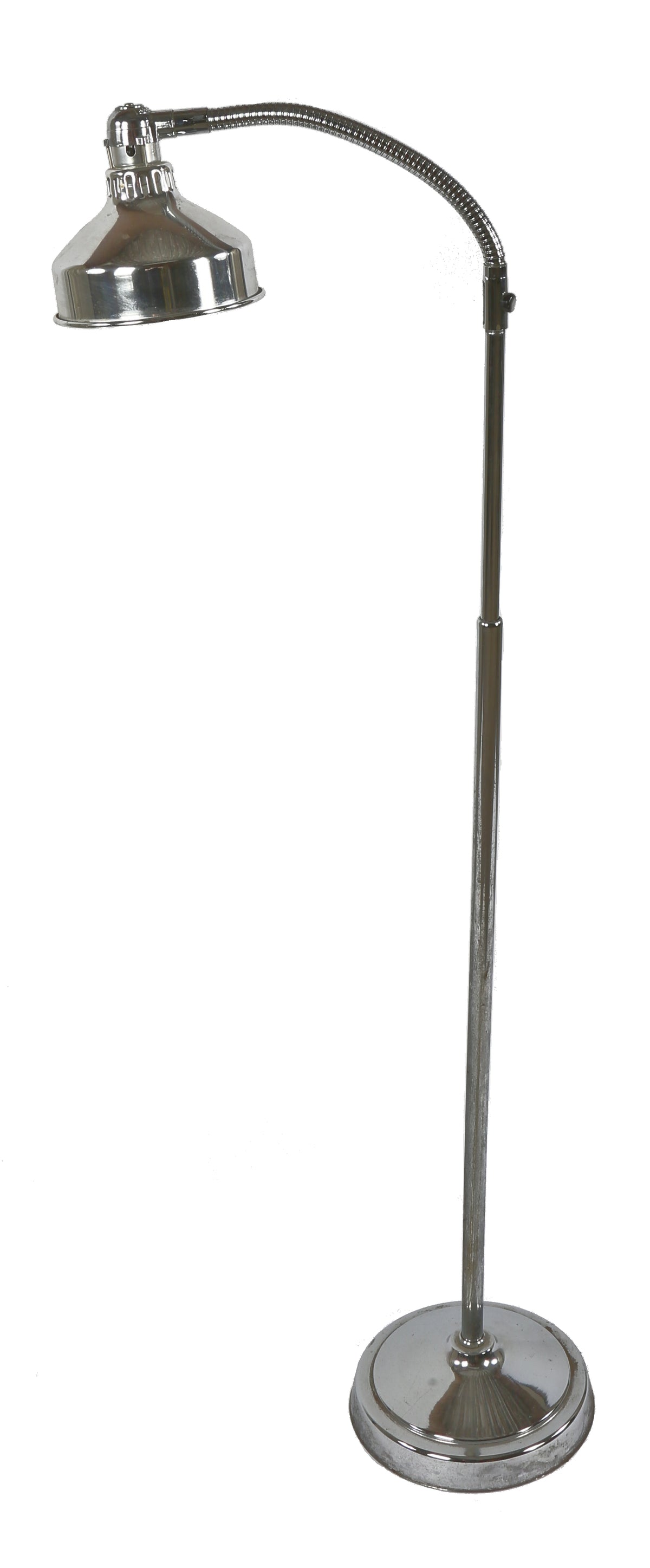 original and fully functional adjustable height grant hospital polished chrome examination room floor lamp with gooseneck arm and bowl-shaped reflector