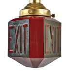 completely intact c. 1930's antique american three-sided richly colored ruby red and black embossed theater exit globe with fitter and canopy
