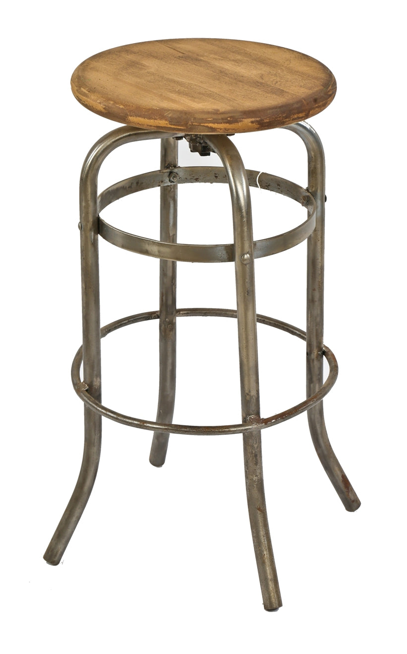 c. 1940's original art deco style chrome-plated bent tubular steel four-legged factory machine shop stool with varnished solid maple wood seat