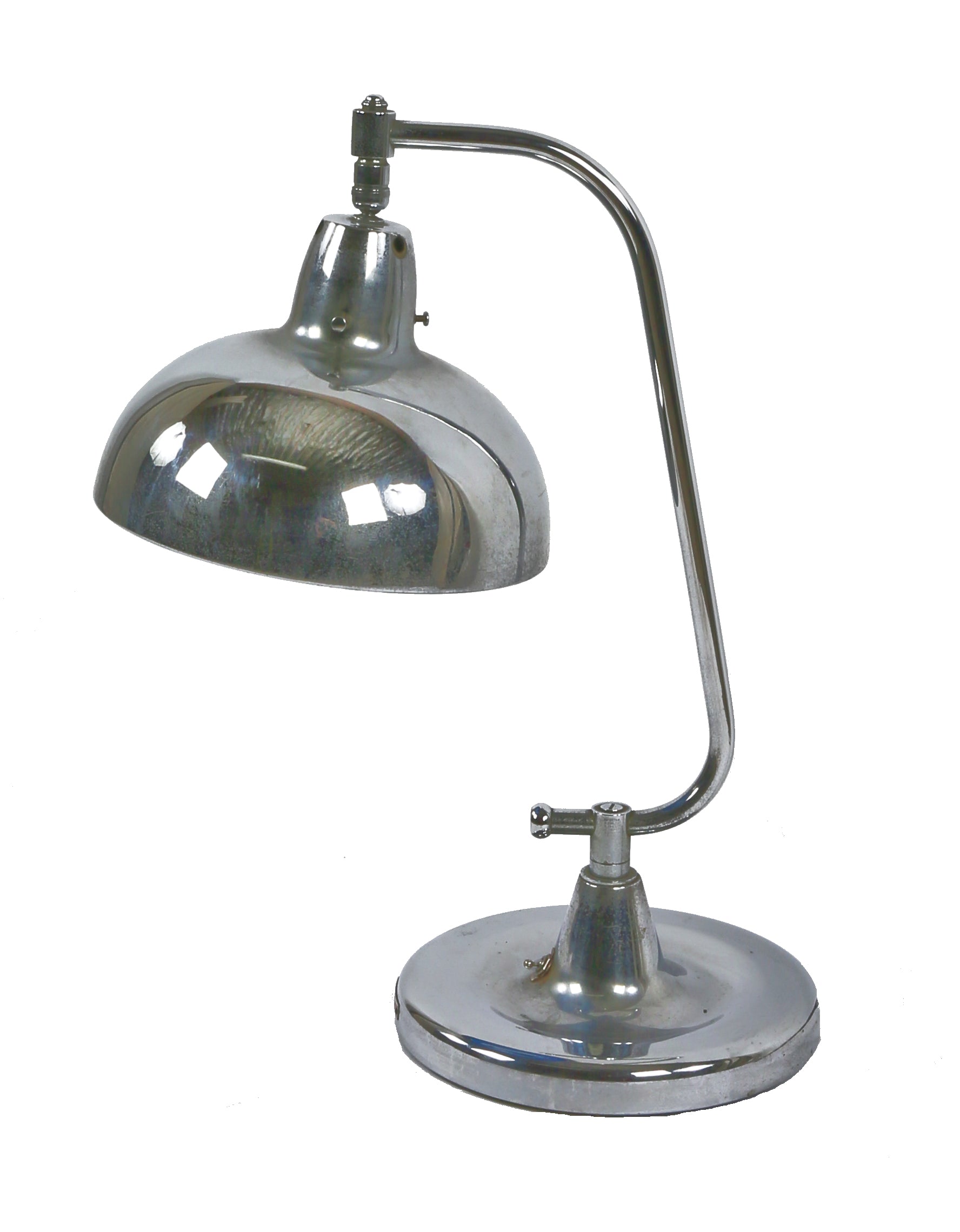 original c. 1930's antique american fully adjustable chrome-plated brass jewelers lamp with completely intact interior blue glass reflector