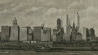 exceptional oversized c. 1927 downtown chicago skyline by artist william starbuck macy with original glass and black enameled frame