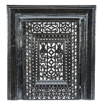 original and intact black enameled two-piece salvaged chicago interior residential fireplace detachable summer cover with matching suround