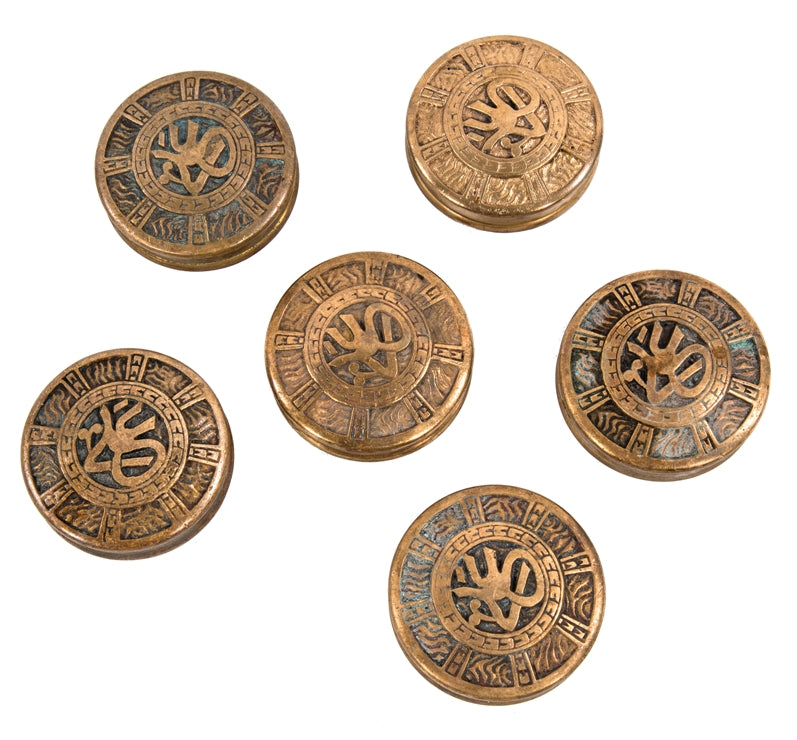 group of six matching ornamental cast brass "arabic" pattern interior residential 1880's antique american salvaged chicago doorknobs