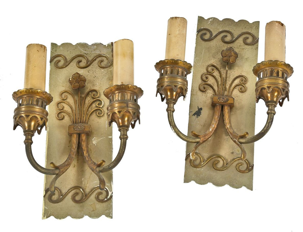 matching set of original american 1930s salvaged chicago cook county hospital administration building double-arm sconces