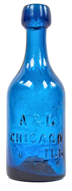 original mid-nineteenth century dark cobalt blue glass downtown chicago dug soda bottle manufactured for chicago bottlers ainsworth & lomax