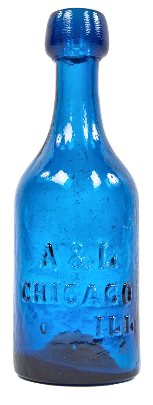 original mid-nineteenth century dark cobalt blue glass downtown chicago dug soda bottle manufactured for chicago bottlers ainsworth & lomax