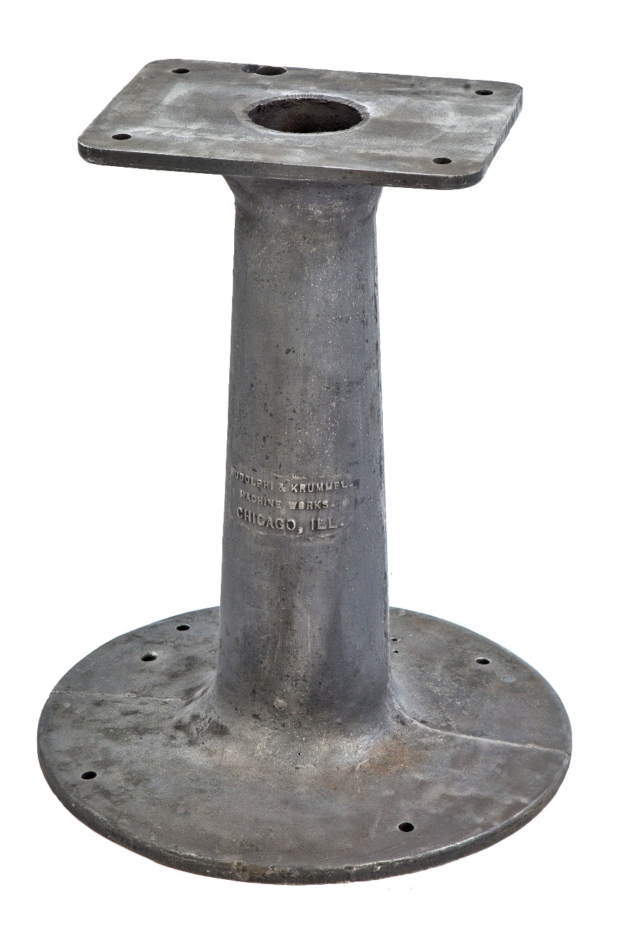 original early 20th century heavy duty chicago factory machine shop refinished cast iron pedestal stand with oversized round base