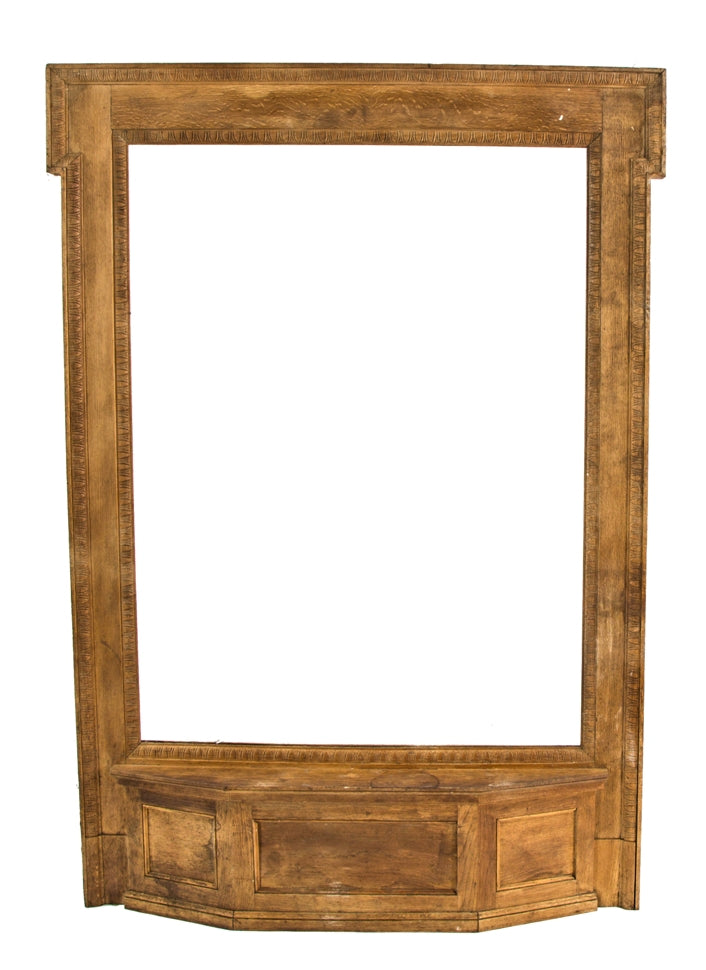 elegantly designed original late 19th or early 20th century quartered oak wood interior salvaged chicago pier mirror or console with egg & dart molding