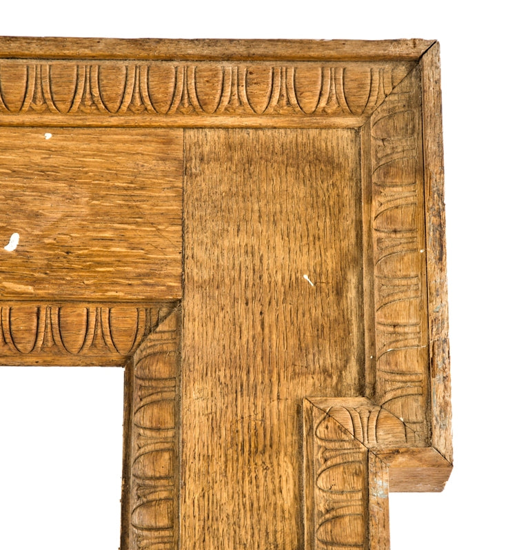 elegantly designed original late 19th or early 20th century quartered oak wood interior salvaged chicago pier mirror or console with egg & dart molding