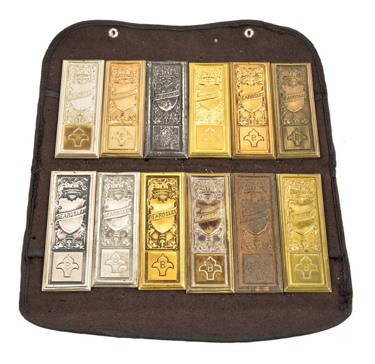 very rare early 20th century american antique beardslee lighting fixture traveling salesman specialty plate finish samples with fold-over pouch